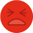 Red circle with an irritated face. Closed pinched eyes and open-mouthed frown.